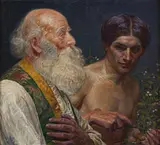 Kristian Zahrtmann: Loke viser Alfaderen misteltenen, 1912, Den Hirschsprungske Samling