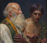 Kristian Zahrtmann: Loke viser Alfaderen misteltenen, 1912, Den Hirschsprungske Samling