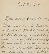 Udsnit af et brev fra Den Hirschsprungske Samlings første direktør Emil Hannover til Johan Rohde, hvori han omtaler et forsvundet portræt af Georg Brandes som Prometheus.