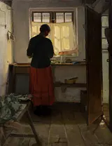 Anna Anchers Das Mädchen in der Küche aus den Jahren 1883–86 ist ein Hauptwerk der Sammlung. Das Licht und die Intimität, die Anna Ancher in ihrer Kunst meisterhaft beherrschte, kommen in diesem stimmungsvollen Ölgemälde deutlich zum Ausdruck.
