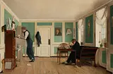 Bendz brugte ofte sin familie som modeller. Her får vi et kig ind i en københavnsk ungkarlehybel omkring 1829 – midt i guldalderen. Bendz delte lejligheden i Amaliegade med to af sine brødre.&nbsp;