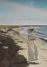 L.R. Ring: Lady at Karrebæksminde Beach, Zaeland, 1898. SMK