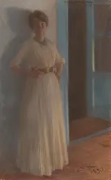 P.S. Krøyer: Marie Krøyer, 1890. The Hirschsprung Collection. The museum already owns a pastel depicting the same subject; it was done after the oil. Krøyer gave the pastel version to a close friend of Marie, the artist Agnes Slott-Møller. The work passed on to Slott-Møller’s daughter, who sold it to the Hirschsprung Collection in 1939.&nbsp;