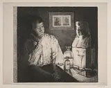 Tegningen er sandsynligvis et forlæg til Rohdes litografi En mand betragter en buste fra 1894. Litografiet her ejes af Statens Museum for Kunst. Foto: SMK.&nbsp;