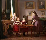 Julius Exner: Portræt af Jenny Raphael Adler med sine døtre Ellen, Hanna og Emma 1868