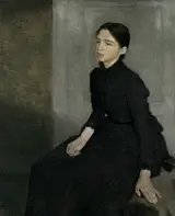 Hammershøis umstrittenes Debütwerk hing ursprünglich im Elternhaus des Künstlers an der Frederiksberg Allé, doch 1896 gelang es Heinrich Hirschsprung, das Werk von der Familie zu erwerben.
Vilhelm Hammershøi: Porträt eines jungen Mädchens. Die Schwester des Künstlers, Anna Hammershøi, 1885. Die Sammlung Hirschsprung.