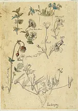 J. Th. Lundbye did more than draw in this sketchbook from 1840; he also wrote down notes on specific details so that he would remember everything back home in the studio.