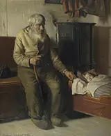 Michael Ancher: Blinde Kristian som barnepige.1885. Den Hirschsprungske Samling.