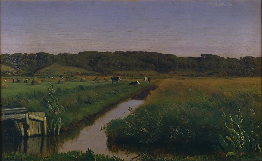 P.C. Skovgaard was among the artists who ventured west and found new artistic subjects in Jutland. Here he has painted a 'View of the Vejle Valley' in 1852.
