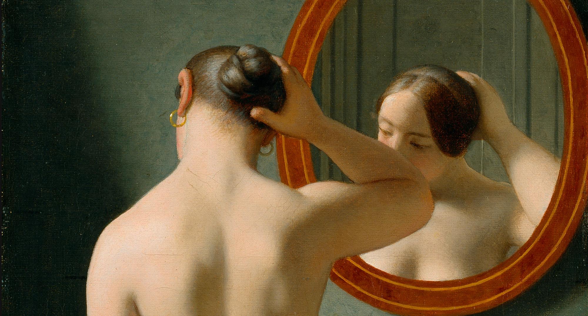 C.W. Eckersberg: 'En nøgen kvinde sætter sit hår foran et spejl', (1841)
