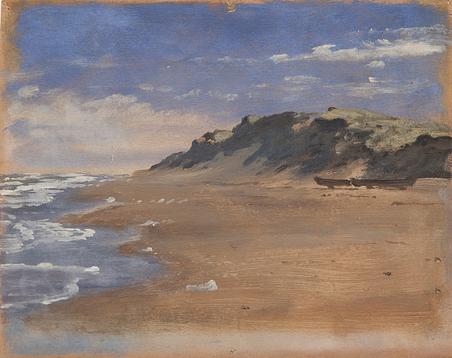 Martinus Rørbye var en af de mest berejste guldalderkunstnere og nåede hele vejen til Konstantinopel i Tyrkiet. Men Jylland var også et af hans rejsemål, og i oliestudiet fra 1848 har han malet en strand ved Lønstrup på den jyske vestkyst.
