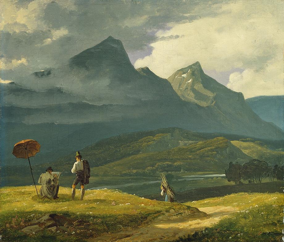 Wilhelm Bendz painted the beautiful mountains around Munich in 1831. The city and general area was a popular destination and subject matter for the artists of the day. 
