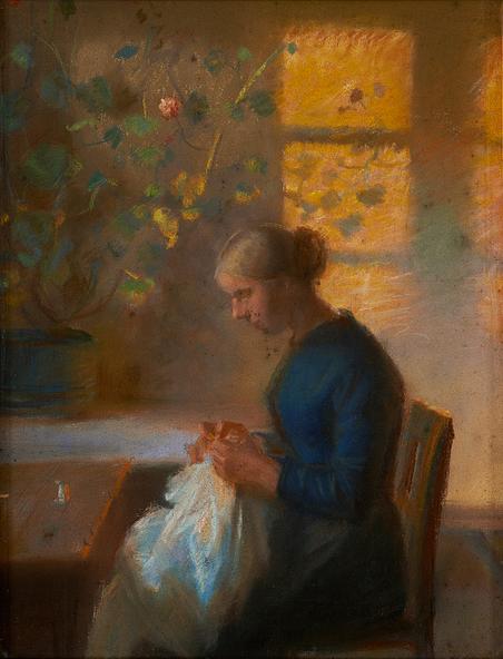 Anna Ancher: ’Pige, der syr’. Uden år. Den Hirschsprungske Samling.
