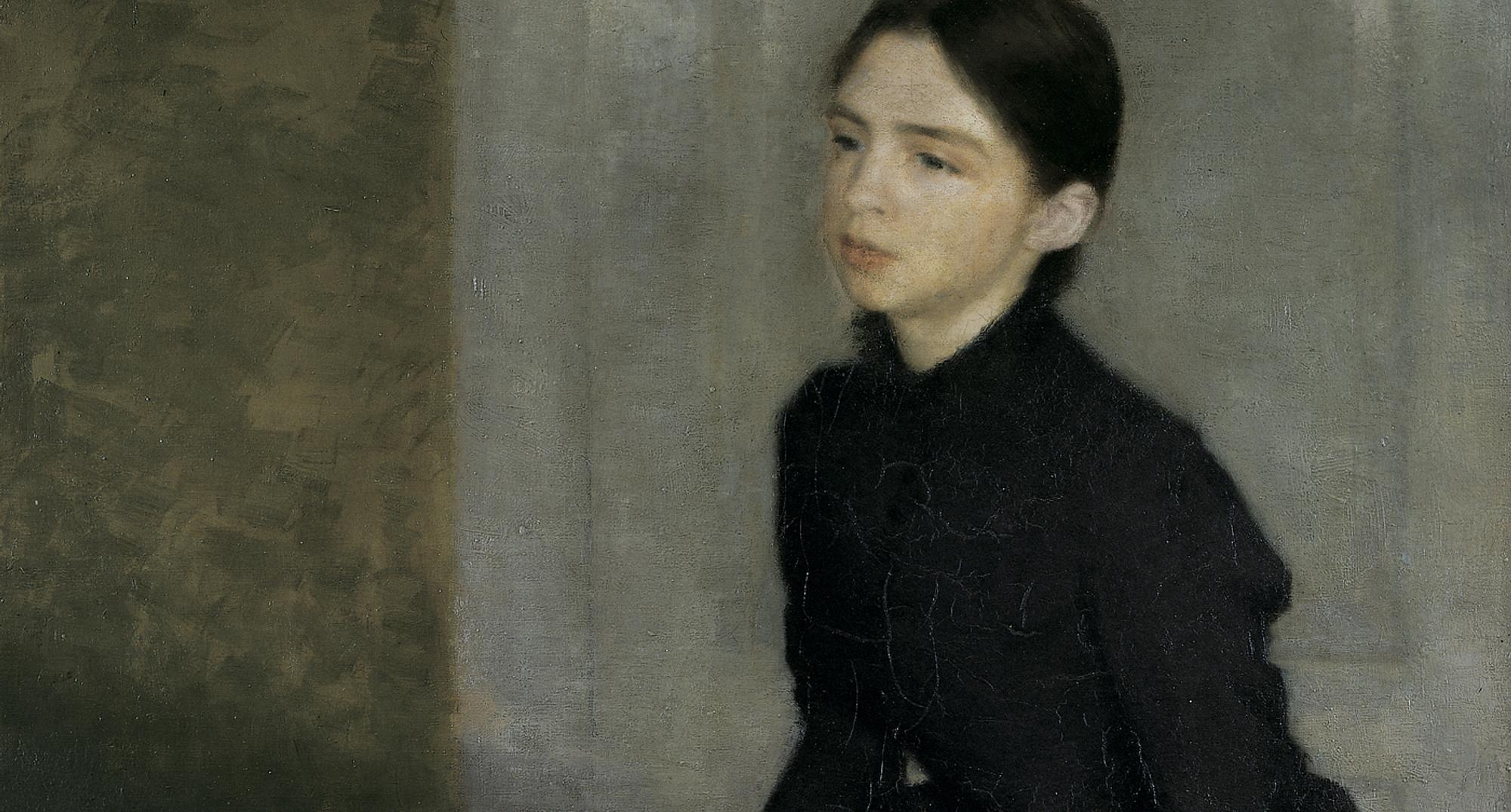 Vilhelm Hammershøi: 'Portræt af en ung pige. Kunstnerens søster, Anna Hammershøi'. (1885). Den Hirschsprungske Samling
