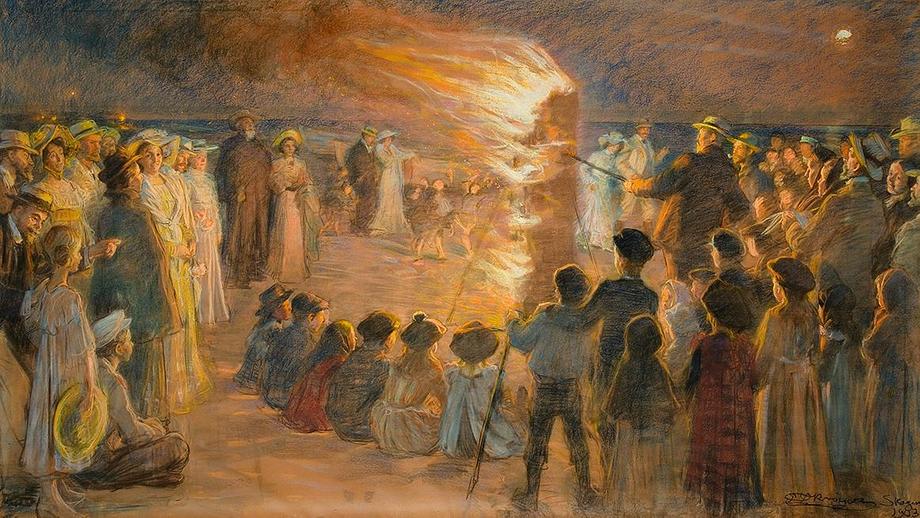 P.S. Krøyer: 'Skt. Hansblus på Skagens Strand', 1903. Pastel på papir. Den Hirschsprungske Samling
