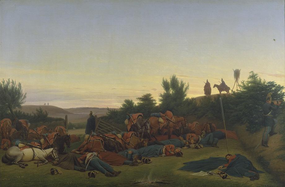 Jørgen Sonne: Feltvagt i det slesvigske ved Hammelev i 1848. Tidlig sommermorgen. 1851. Den Hirschsprungske Samling
