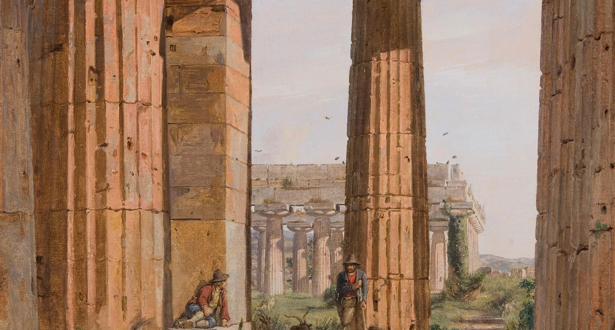 Jørgen Roed: 'En del af Neptuns tempel med udsigt til basilikaen i Paestum', ca. 1838. Den Hirschsprungske Samling
