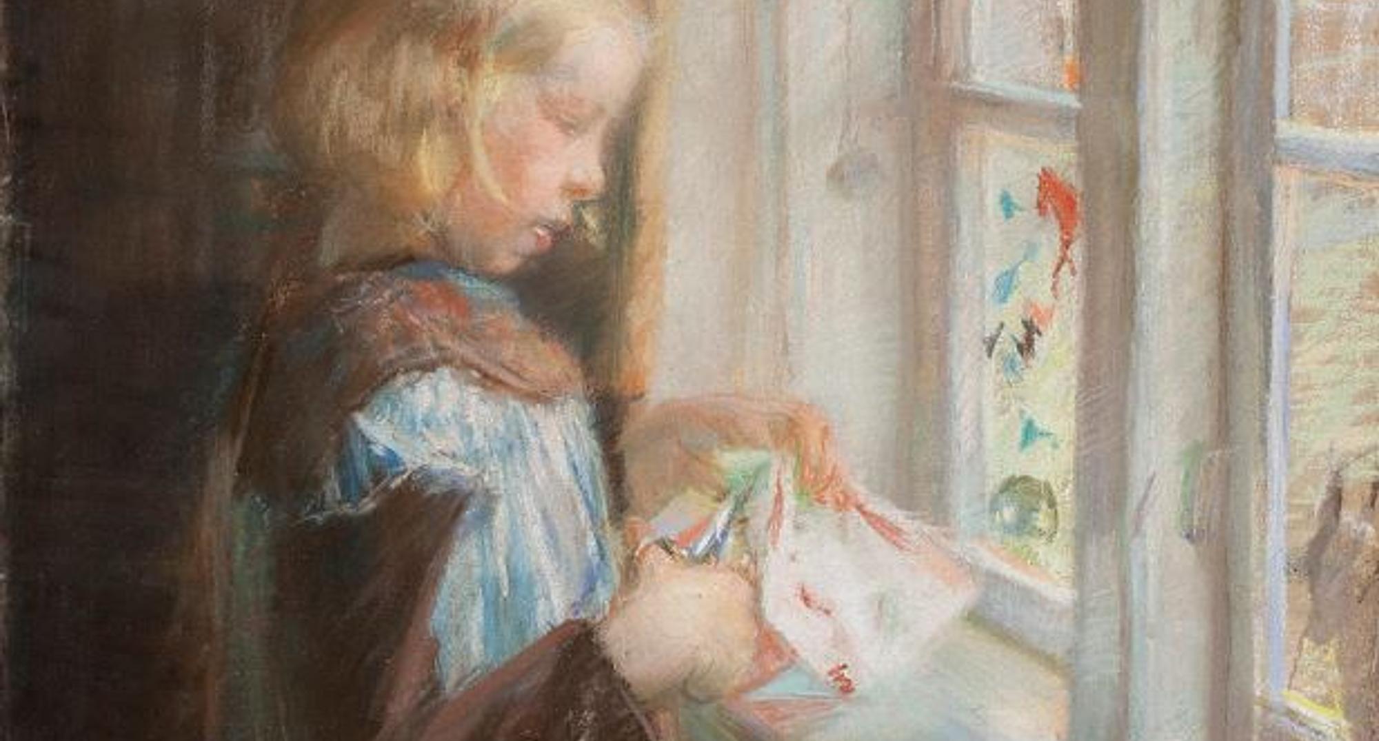 Anna Ancher:  'Helga i sin legestue. Kunstnerens datter'. 1891. Den Hirschsprungske Samling
