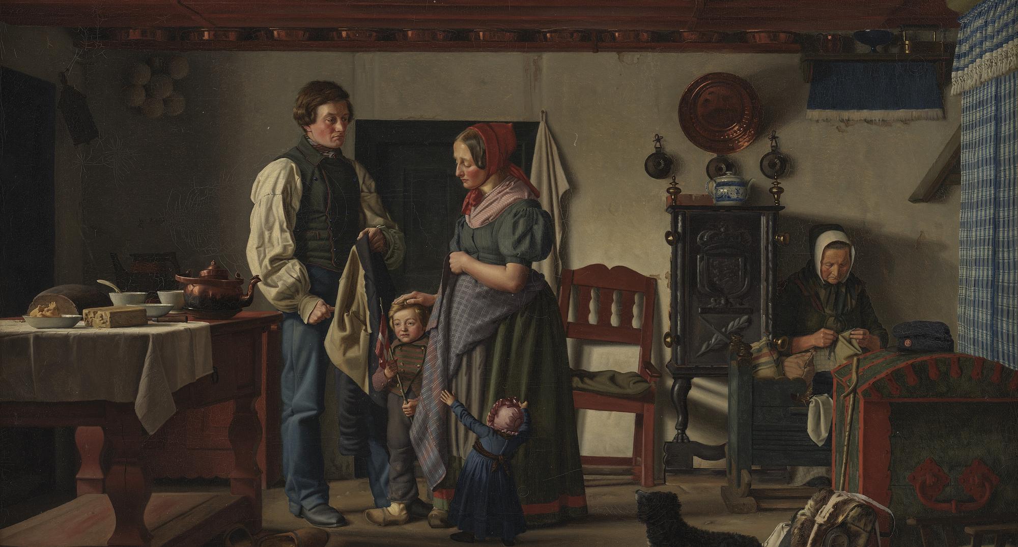 Frederik Vermehren: 'Reservesoldatens afsked med familien'. 1849. Statens Museum for Kunst
