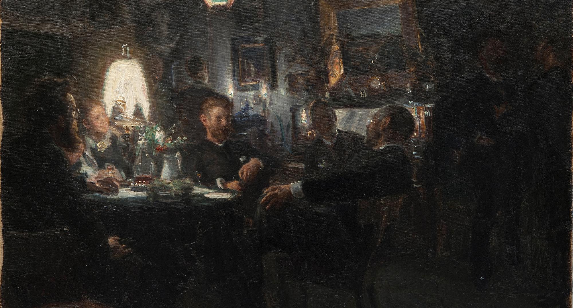 Viggo Johansen: Efter aftensbordet. 1887. Den Hirschsprungske Samling 
