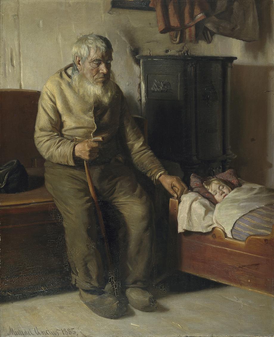 Michael-Ancher-Børnepasning-mand-barn-maleri