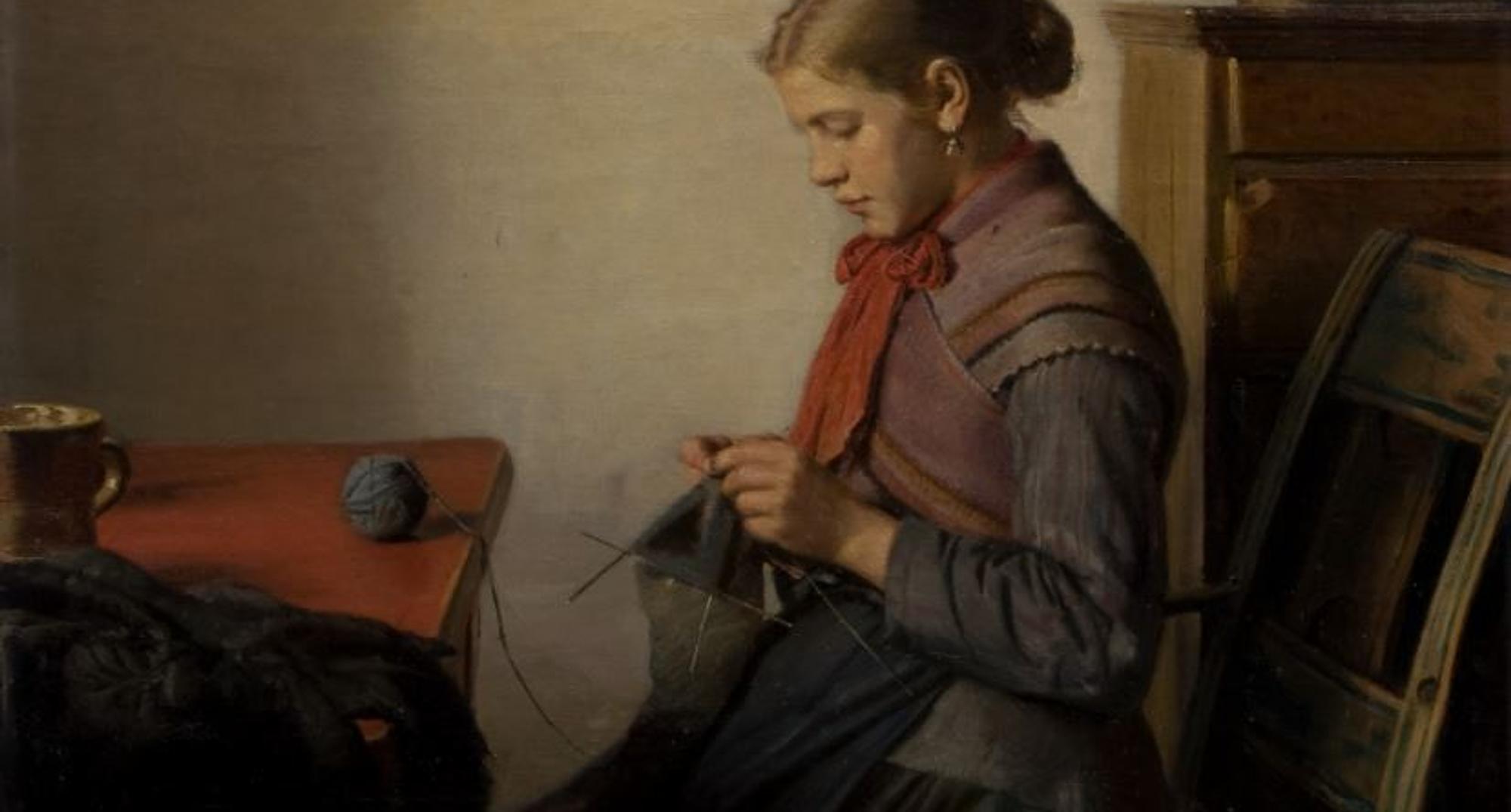 Michael Ancher: 'Skagenspigen Maren Sofie strikkende', 1882. Den Hirschsprungske Samling
