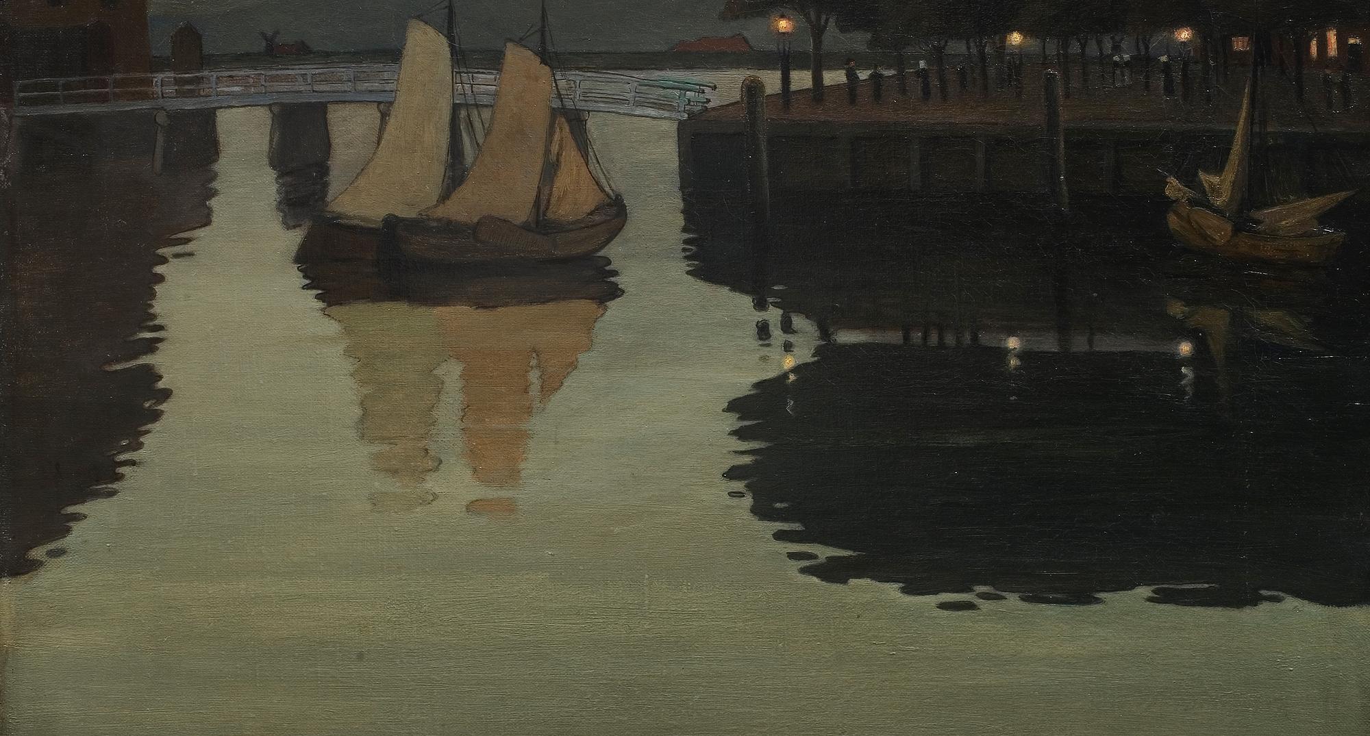 Johan Rohde: 'Sildig aften ved havnemolen i Hoorn', 1893. Den Hirschsprungske Samling
