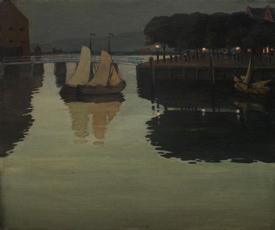 Ill. 1. Johan Rohde: 'Sildig aften ved havnemolen i Hoorn', 1893. Den Hirschsprungske Samling
