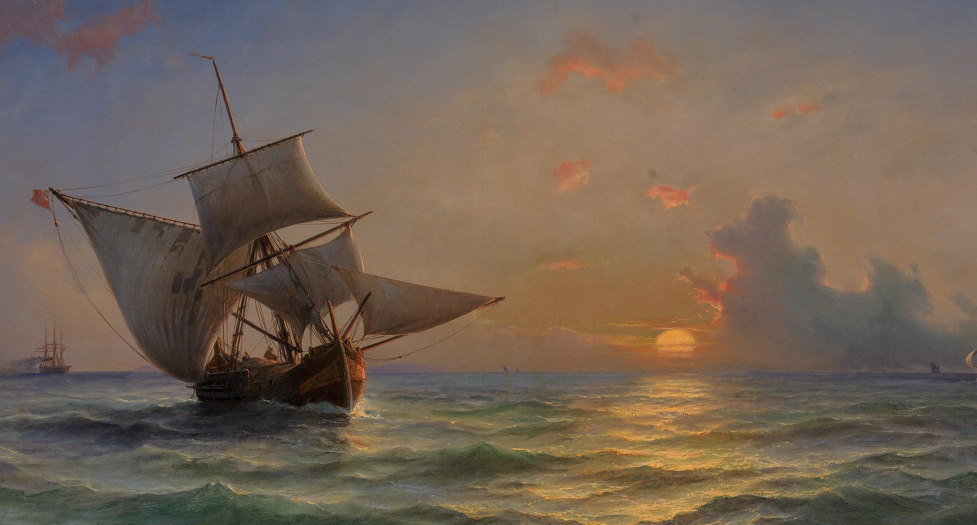 Anton Melbye: Marine. Solen står nær horisonten, 1854. SMK
