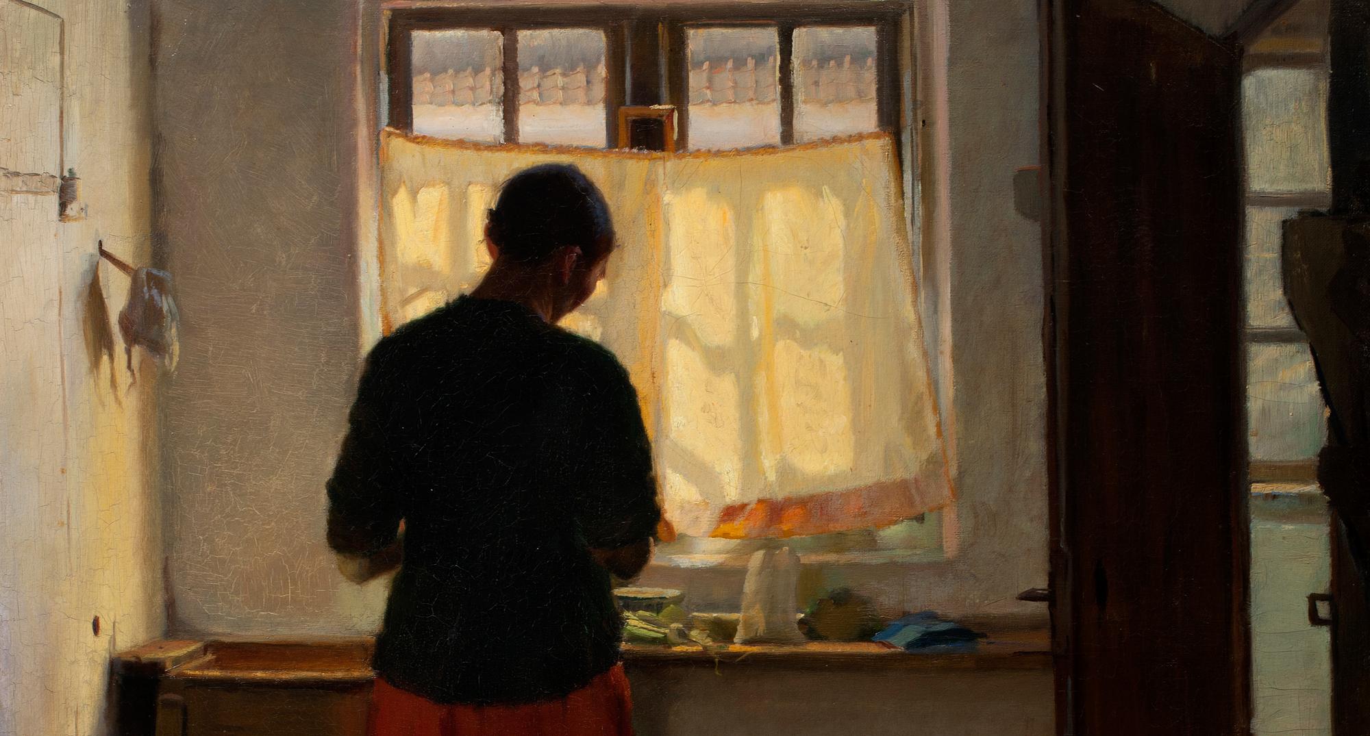 Anna Ancher: 'Pigen i køkkenet', 1883 og 1886. Den Hirschsprungske Samling
